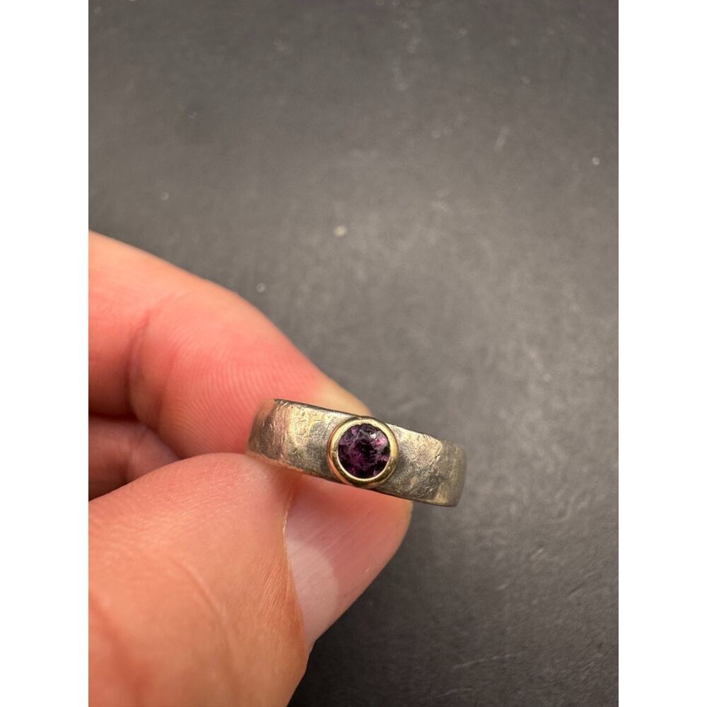 Wirepj Signed Sterling Silver 925 14k Yellow Gold Purple Amethyst Ring Size 6 - Picture 5 of 9